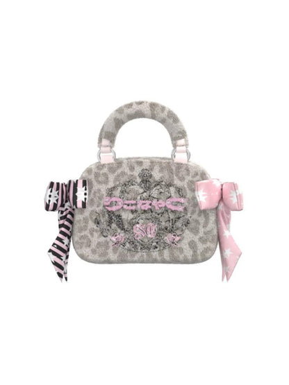 SelfishGhost - Leopard Bow Embroidered Handbag bag SelfishGhost