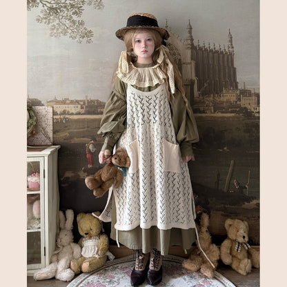 Labeau - Kawaii Retro Knit Hollow Strap Overlay Dress dress Labeau White