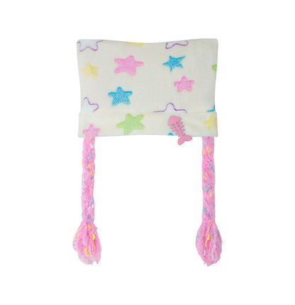 NIHON KIDS - Decora Kei Star Cat Ear Beanie hat NIHON KIDS Light Yellow Hat with Pink Braid