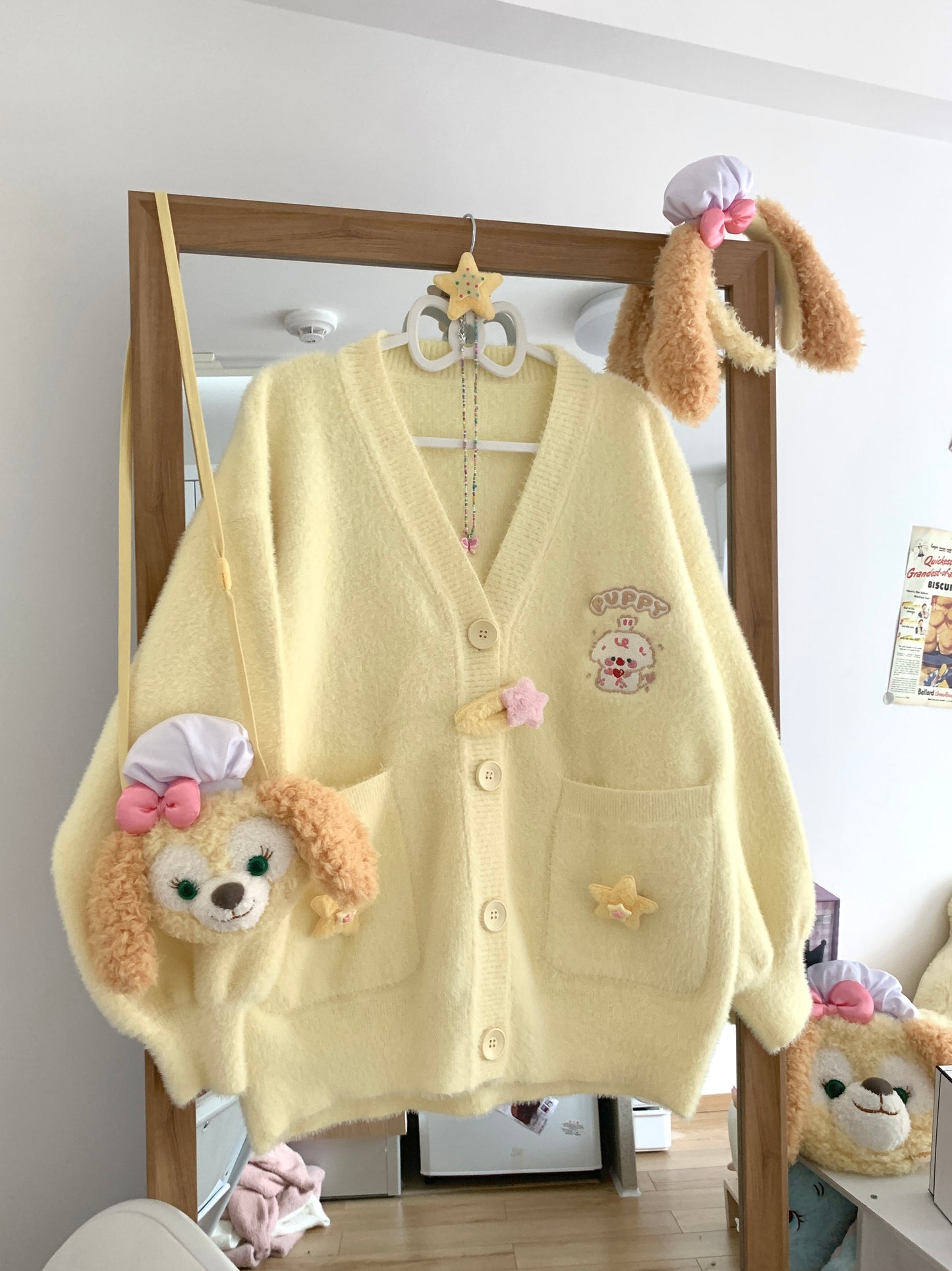 Blurred Bear - Kawaii Embroidered Fuzzy Knit Cardigan cardigan Blurred Bear Yellow Cardigan Only S