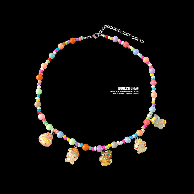 DuoXi - Color Bead Cartoon Resin Necklace necklace DuoXi B