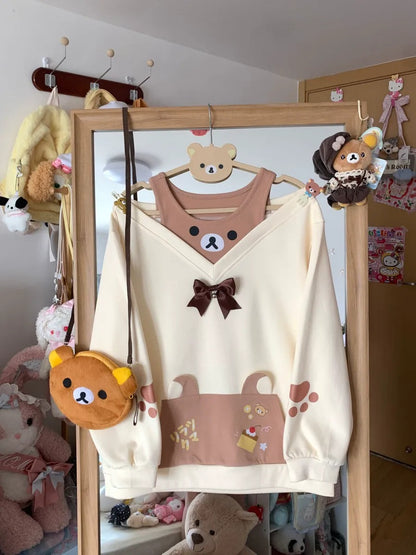 Blurred Bear - Colorblock Sweatshirt & Mini Skirt Set set Blurred Bear Brown Sweatshirt S