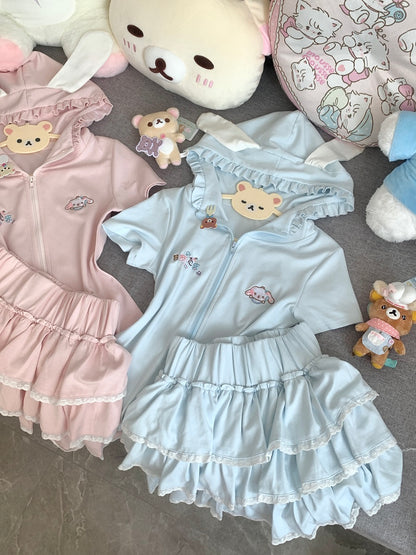 Blurred Bear Kawaii - Bunny Tee & Ballet Skirt Set set Blurred Bear Blue Skirt Only S