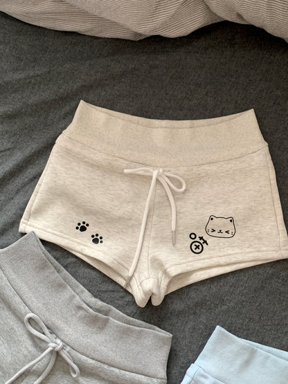 Blurred Bear - Kawaii Printed Cotton Shorts shorts Blurred Bear Light Grey S
