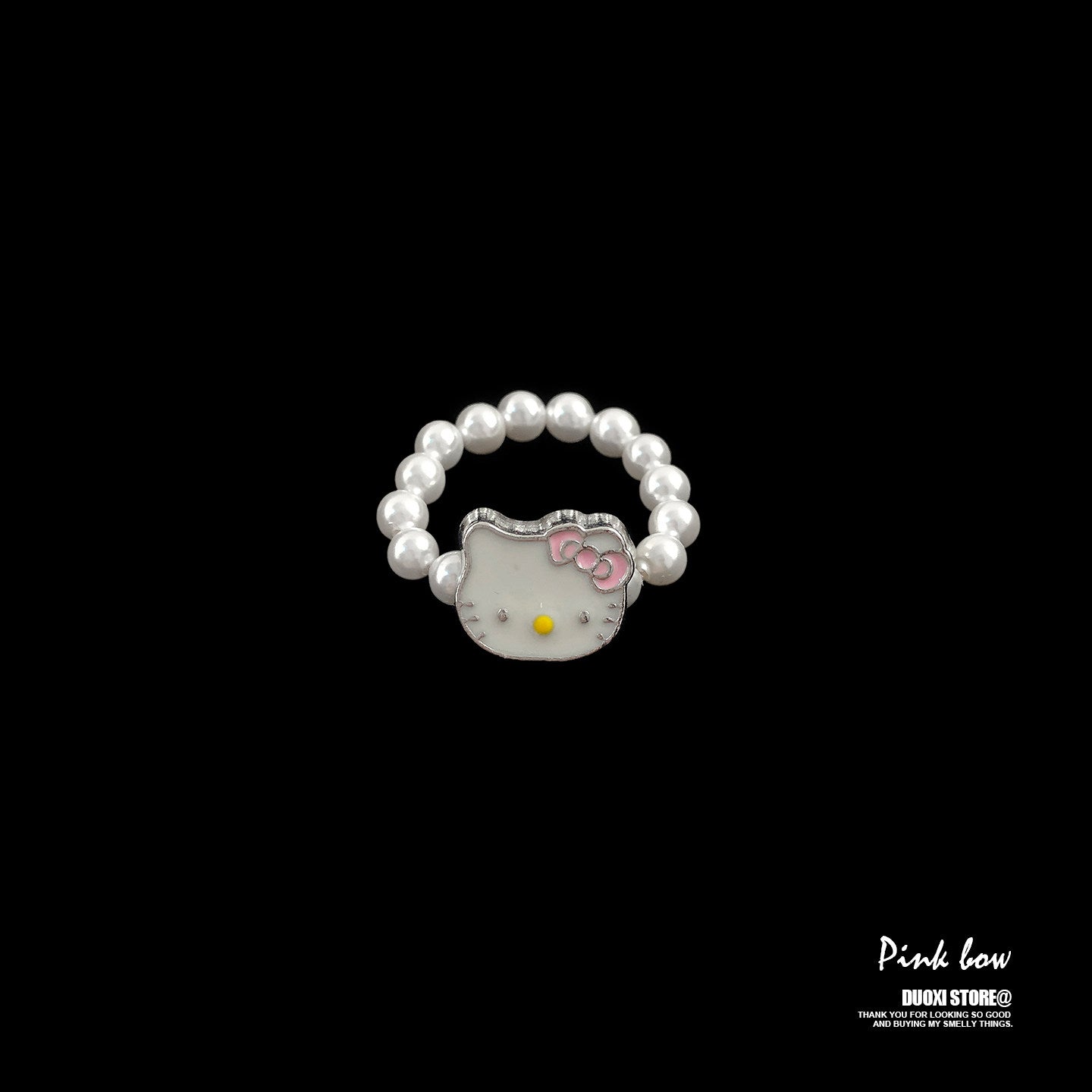 DuoXi - Pearl Bow Kitty Bead Ring ring DuoXi Kitty Ring
