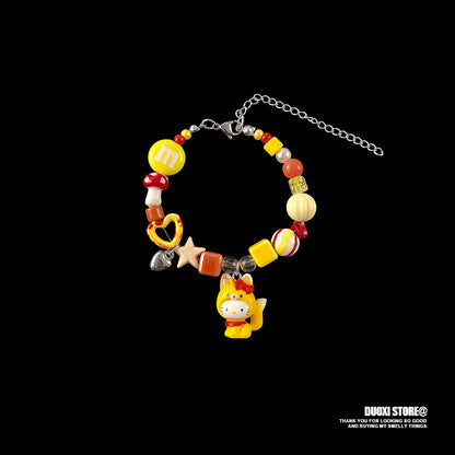 DuoXi - Decora Kei Candy Kitty Beaded Bracelet Colorful Cute bracelet DuoXi Yellow