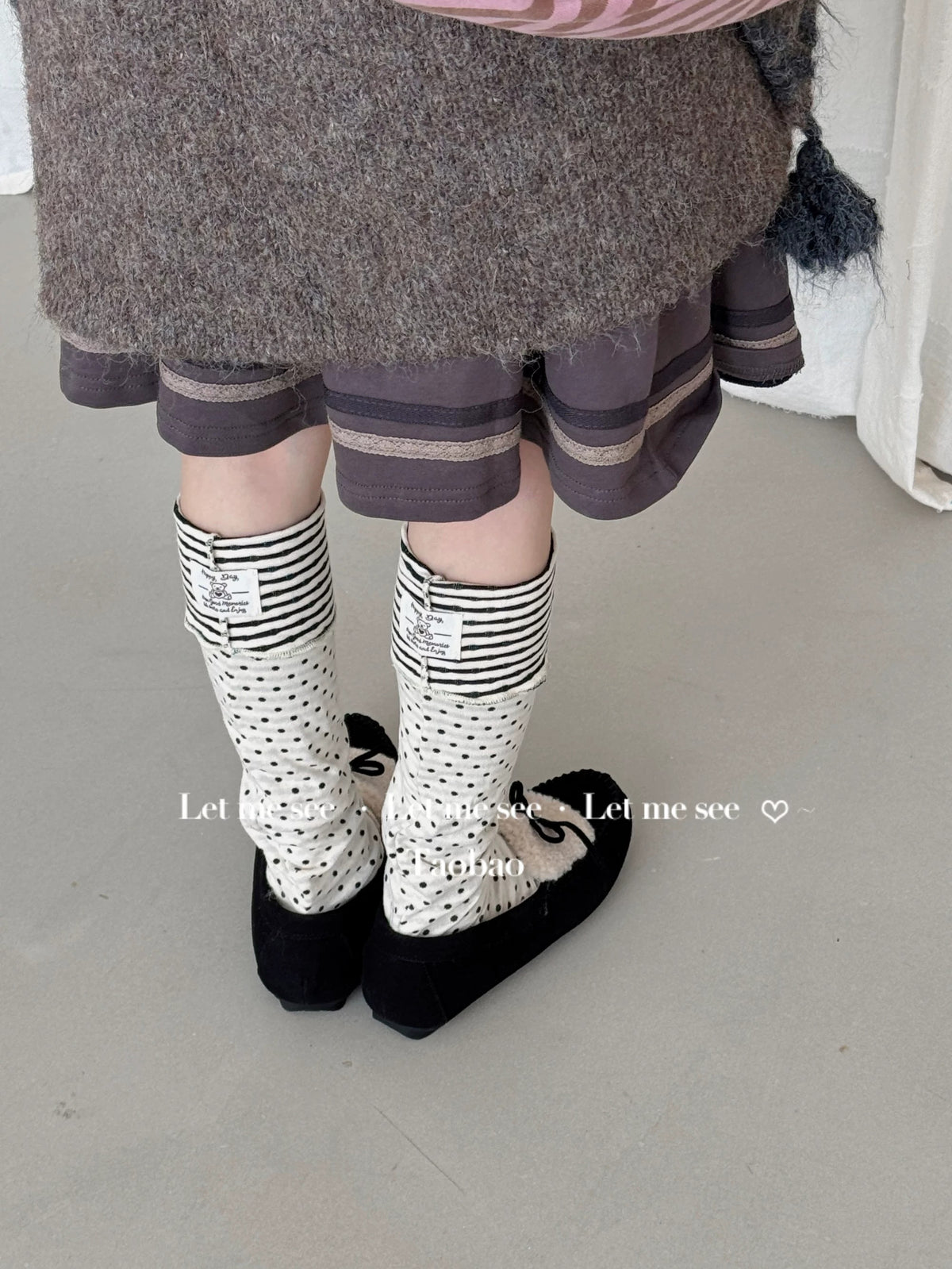 LET ME SEE - Polka Dot & Stripe Slouch Leg Warmers socks let me see Beige