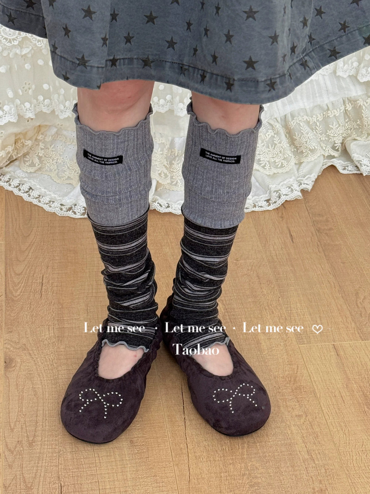 LET ME SEE - Colorblock Label Slouch Leg Warmers socks let me see Grey
