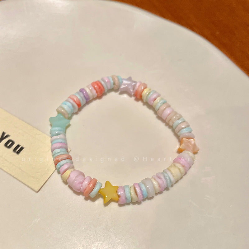 Decora Kei Bracelet – Colorful Beaded Star bracelet Filpped Colorful star bracelet - 1pc