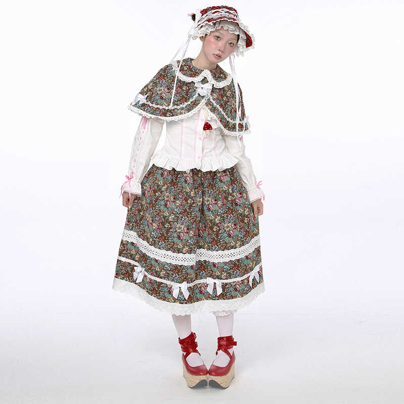SOS MEME CLUB - Showa Retro Sweet Vintage Skirt Set skirt SOS MEME CLUB Set (Skirt and Cape) S