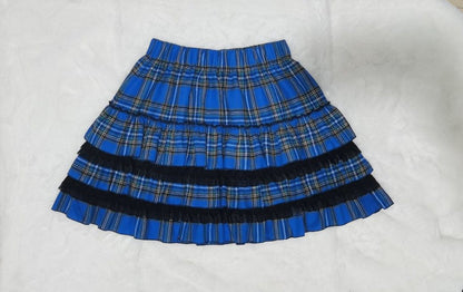 Little Bear - Y2K Decora Kei High Waist Lace Layered Skirt skirt little bear Black Blue with Black Lace Skirt Only (No Lining or Undershorts Included)