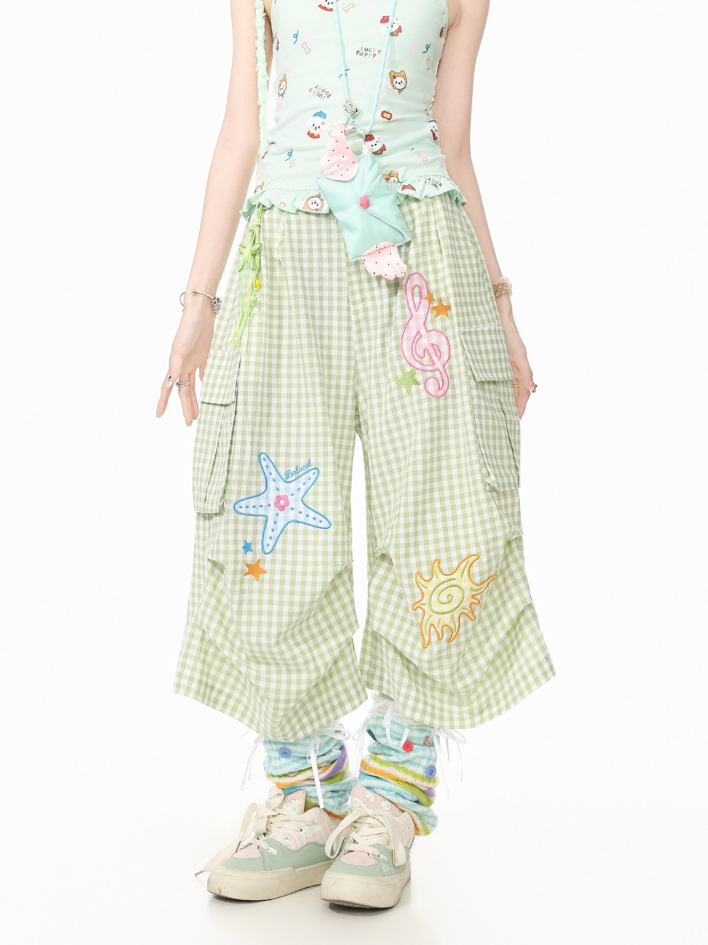 Languid Park - Star Embroidered Wide-Leg Pants pants Languid Park Green S