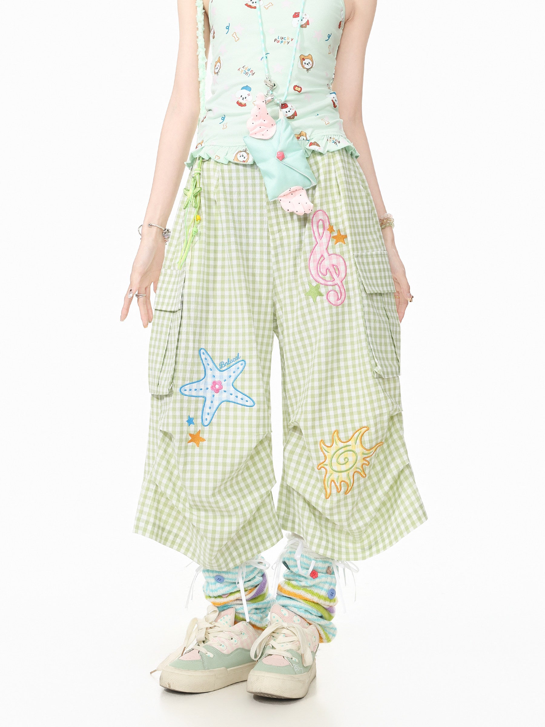 Languid Park - Star Embroidered Wide-Leg Pants pants Languid Park Green S