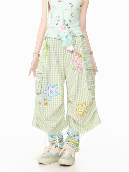 Languid Park - Star Embroidered Wide-Leg Pants pants Languid Park Green S