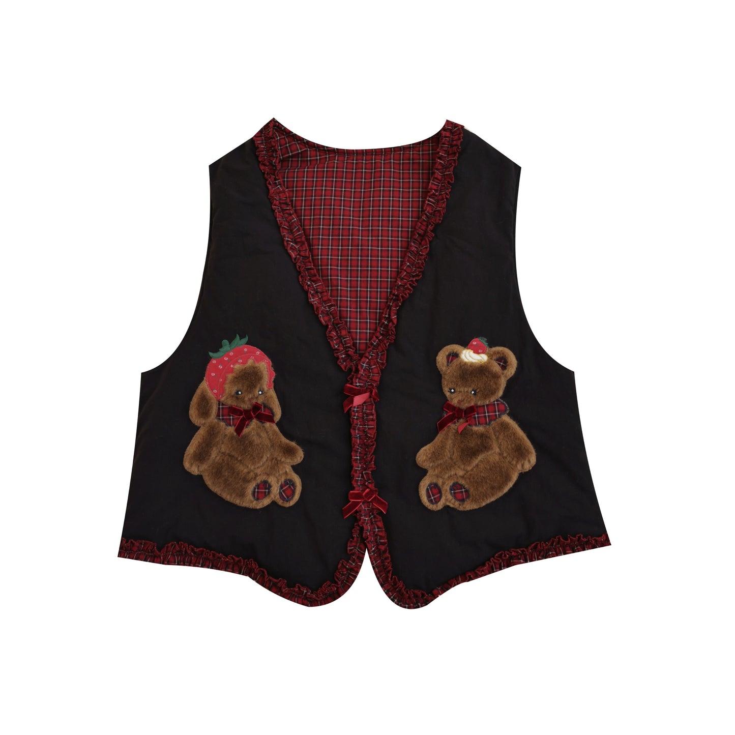 SemenCoicis - Kawaii Vest Plaid Lace Teddy Rabbit Vest vest SemenCoicis Black