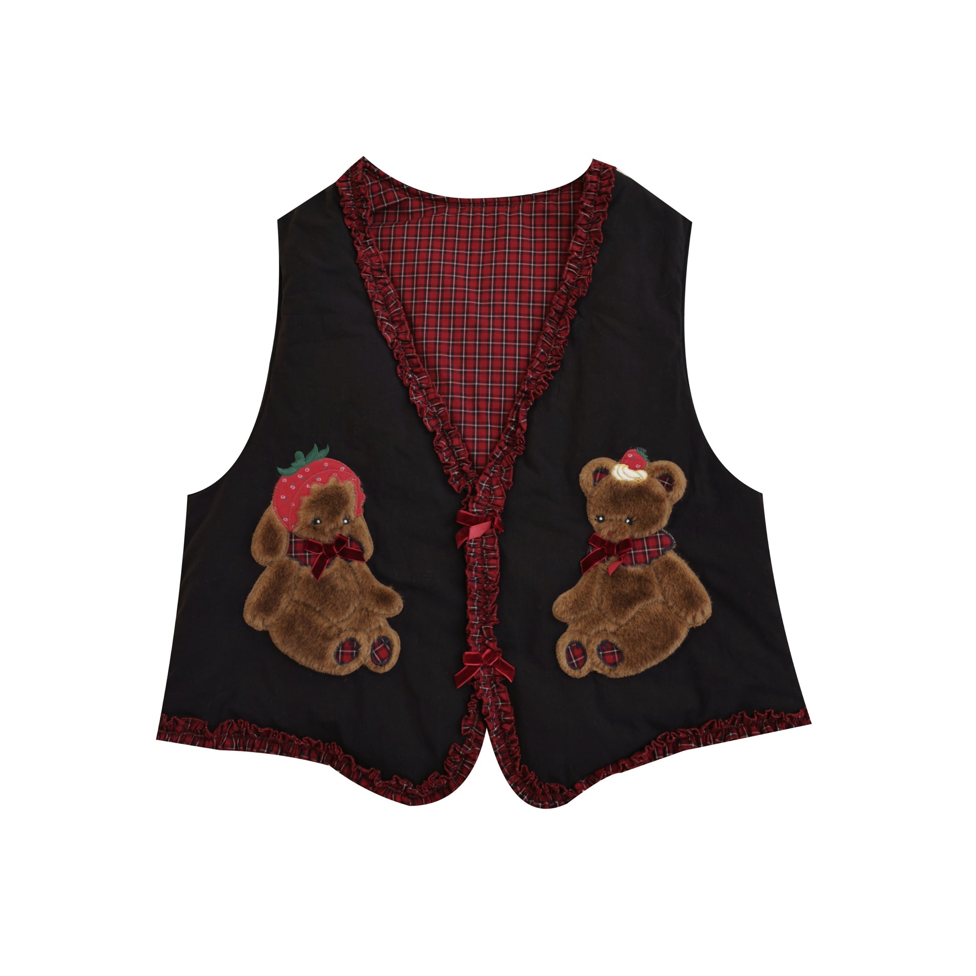 SemenCoicis - Kawaii Vest Plaid Lace Teddy Rabbit Vest vest SemenCoicis Black