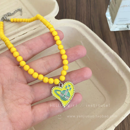 GIRL INSTITUTE - Colorful Pearl Heart Necklace necklace GIRL INSTITUTE Yellow Pendant Necklace