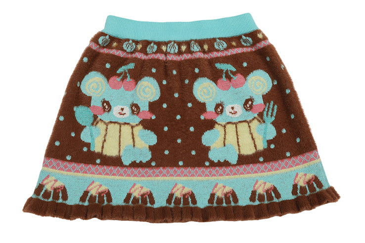 frufru - Kawaii Chocolate Bear Knit Cardigan & Skirt Set set frufru Skirt S