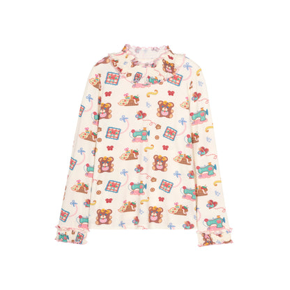 Lutra Jump - Decora Lace Collar Cotton Top shirt Lutra Jump Beige S