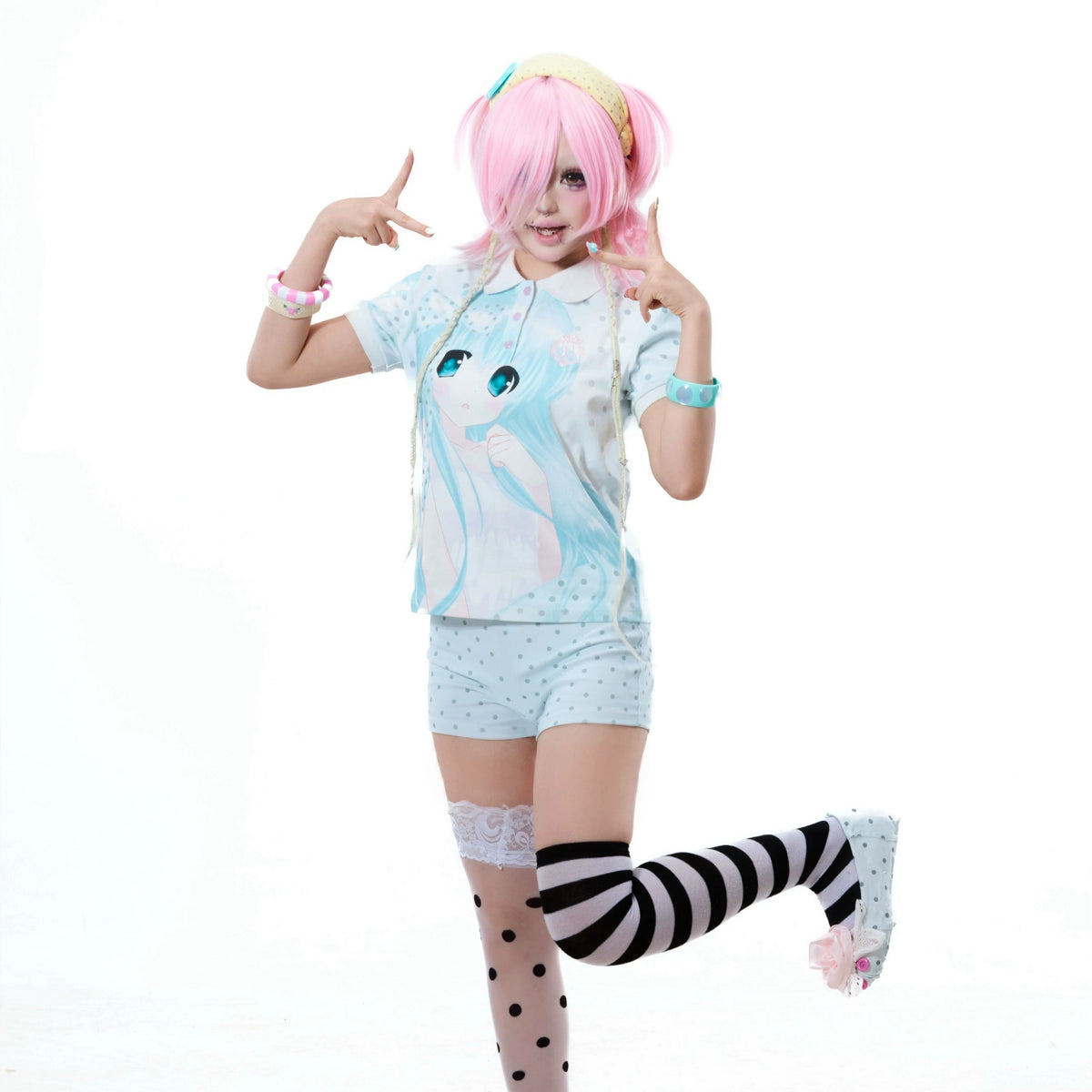 SelfishGhost - Blue Polo & Polka Dot Shorts Set set SelfishGhost