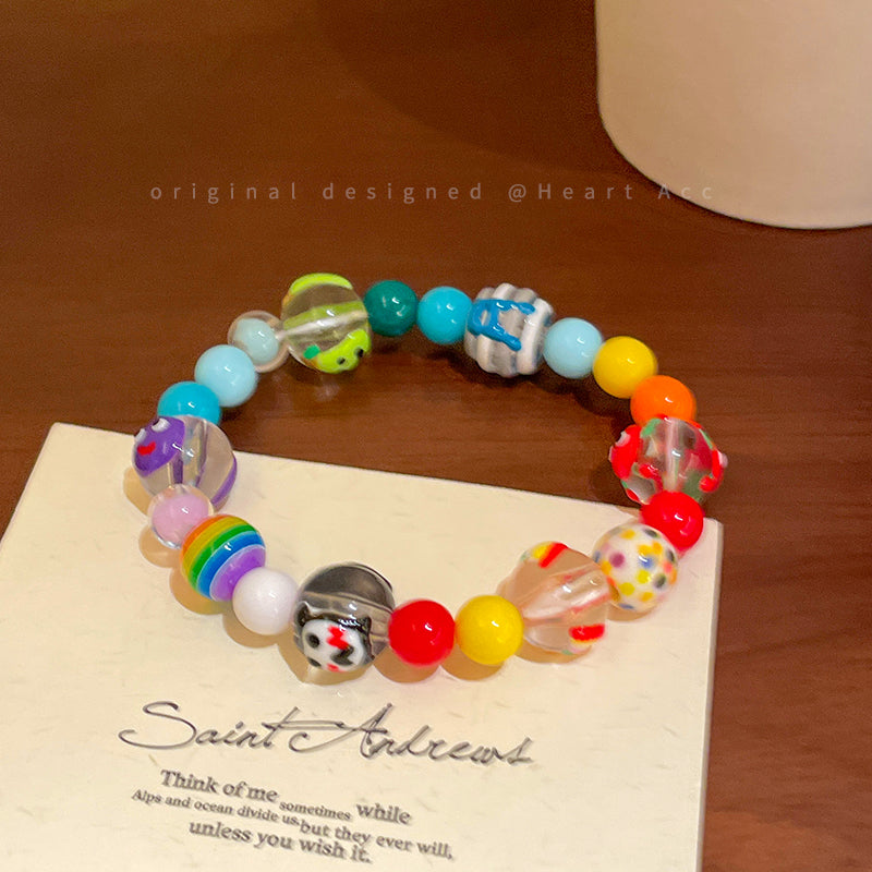 Decora Kei Bracelet – "Apple Star" Beaded bracelet Filpped Color Hand-drawn - 1pc