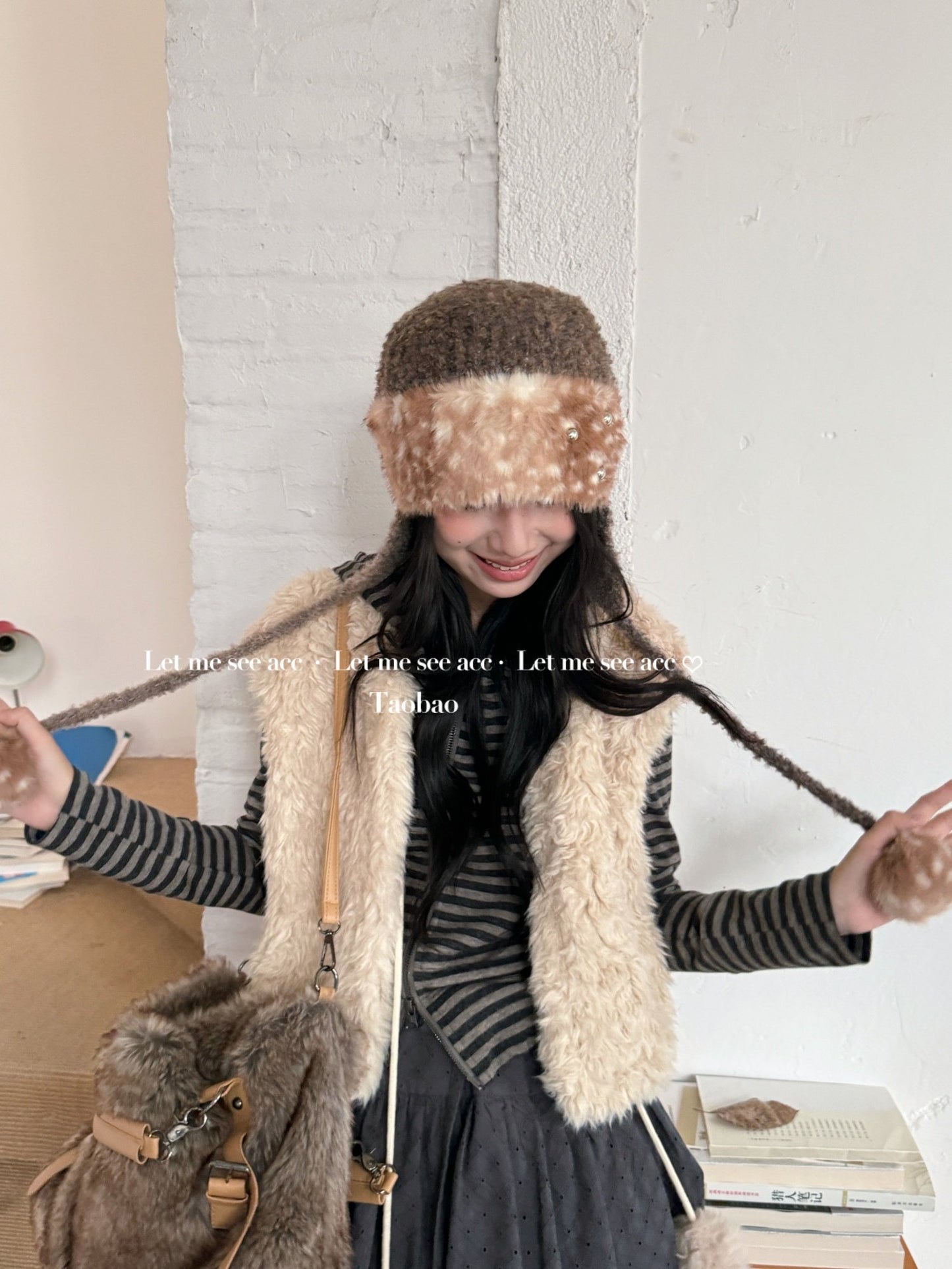 LET ME SEE - Y2K Subculture Plush Ear Flap Beanie hat let me see Coffee