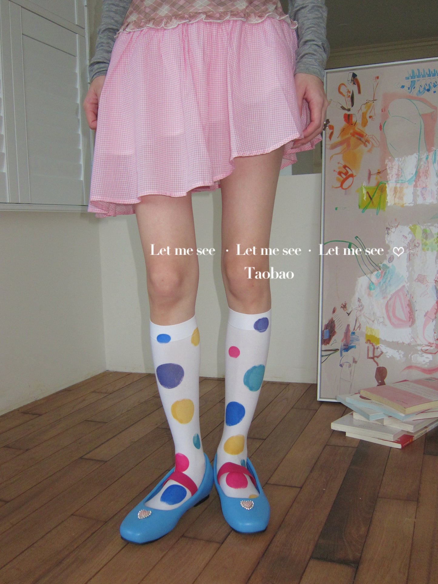 LET ME SEE - Kawaii Colorful Big Dot White Tights tights let me see Socks
