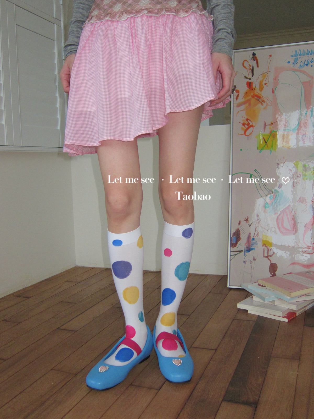 LET ME SEE - Kawaii Colorful Big Dot White Tights tights let me see Socks