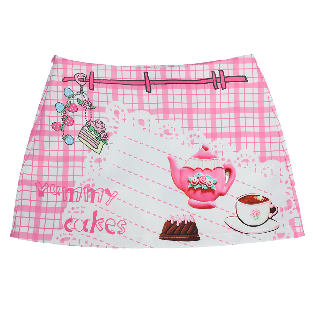 frufru - Mint Green/Pink Rose Print A-Line Skort skirt frufru Rose Red S