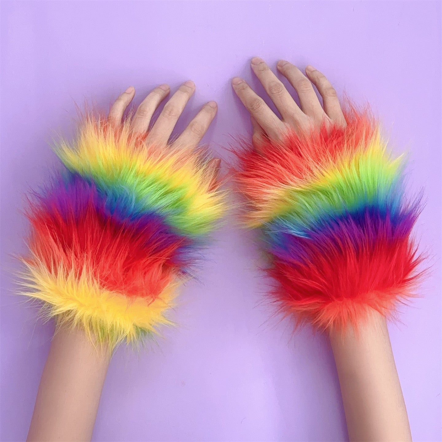 No Brand - Plush Fingerless Arm Warmers sleeves Captain Peach Rainbow