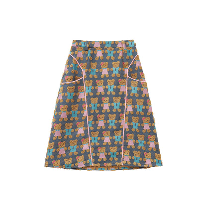 tntntutu - Fuzzy Bear Jacquard Skirt Short & Long skirt tntntutu Long Skirt S