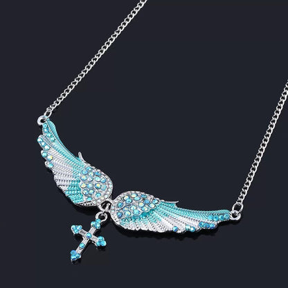 Kiwi Store - Y2K Rhinestone Angel Wing Necklace necklace kiwi store Cyan