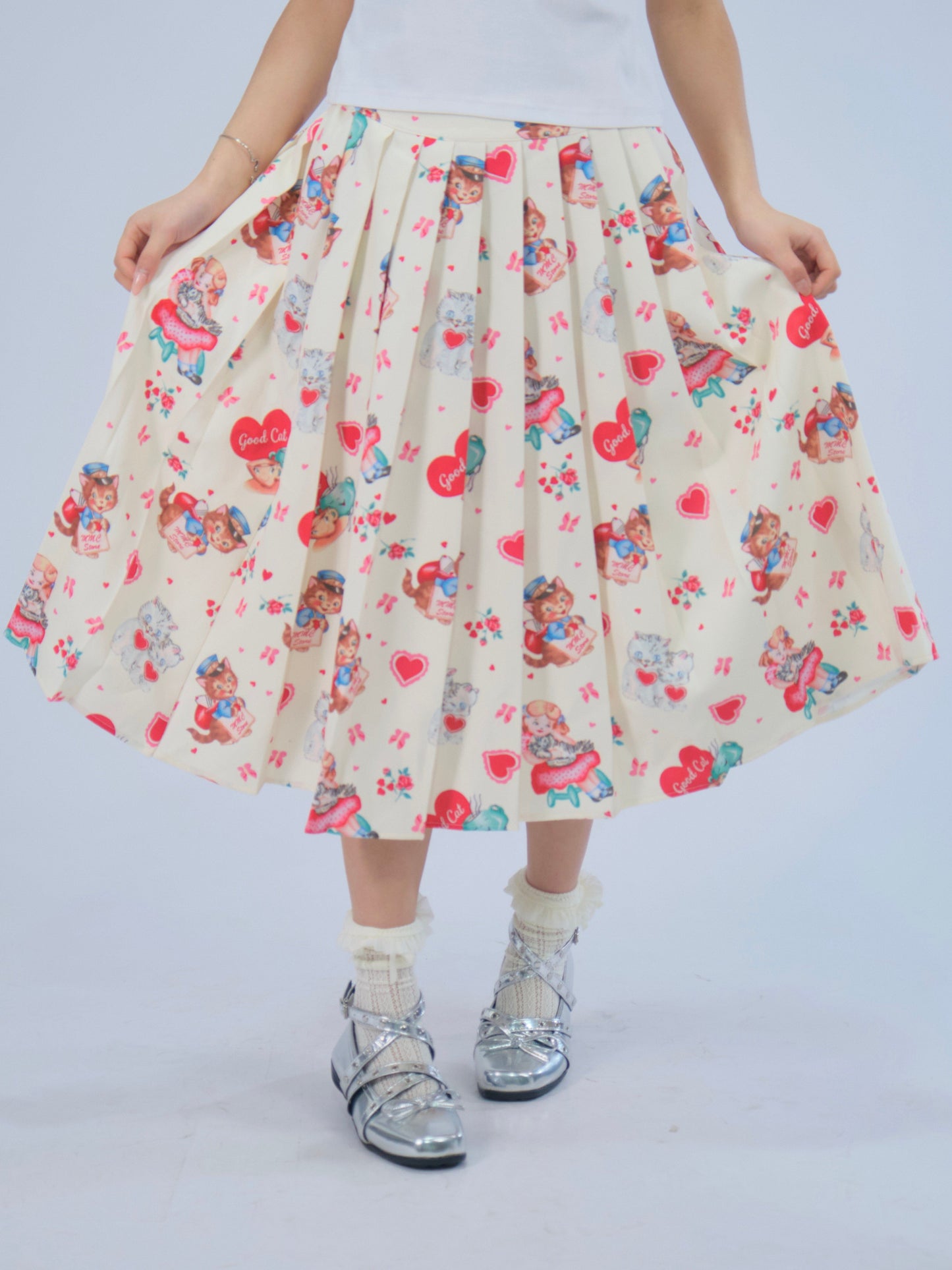 MeowMeow Bug- Kidcore Print Pleated Skirt skirt MeowMeow Bug American Sweetheart Cat S