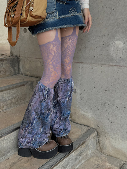 LET ME SEE - Y2K Dark Aesthetic Distressed Hole Leg Warmers leg warmmers let me see A Pair of Blue Leg Warmers