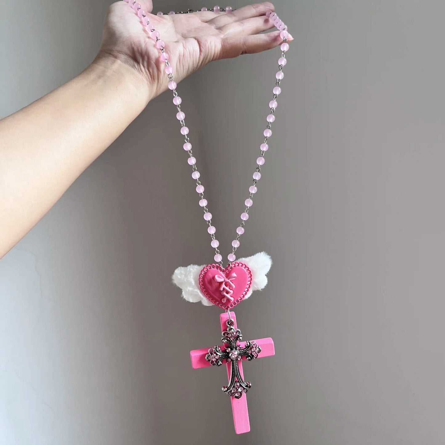 Kiwi Store - Y2K Large Angel Cross Necklace necklace kiwi store Pink