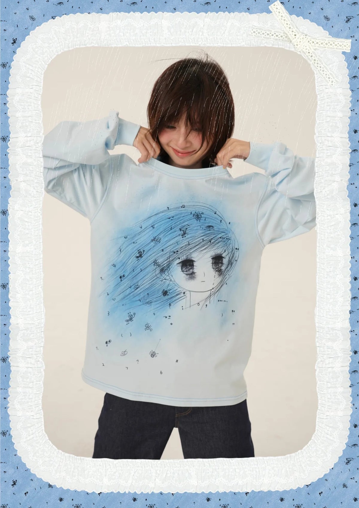 RabbitRain - Blue Storm Girl Oversized Sweatshirt shirt RabbitRain