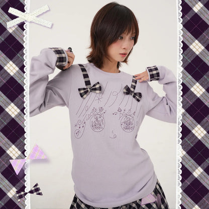 RabbitRain - Birthday Cake Bow Embroidered Sweatshirt shirt RabbitRain Purple And Grey S