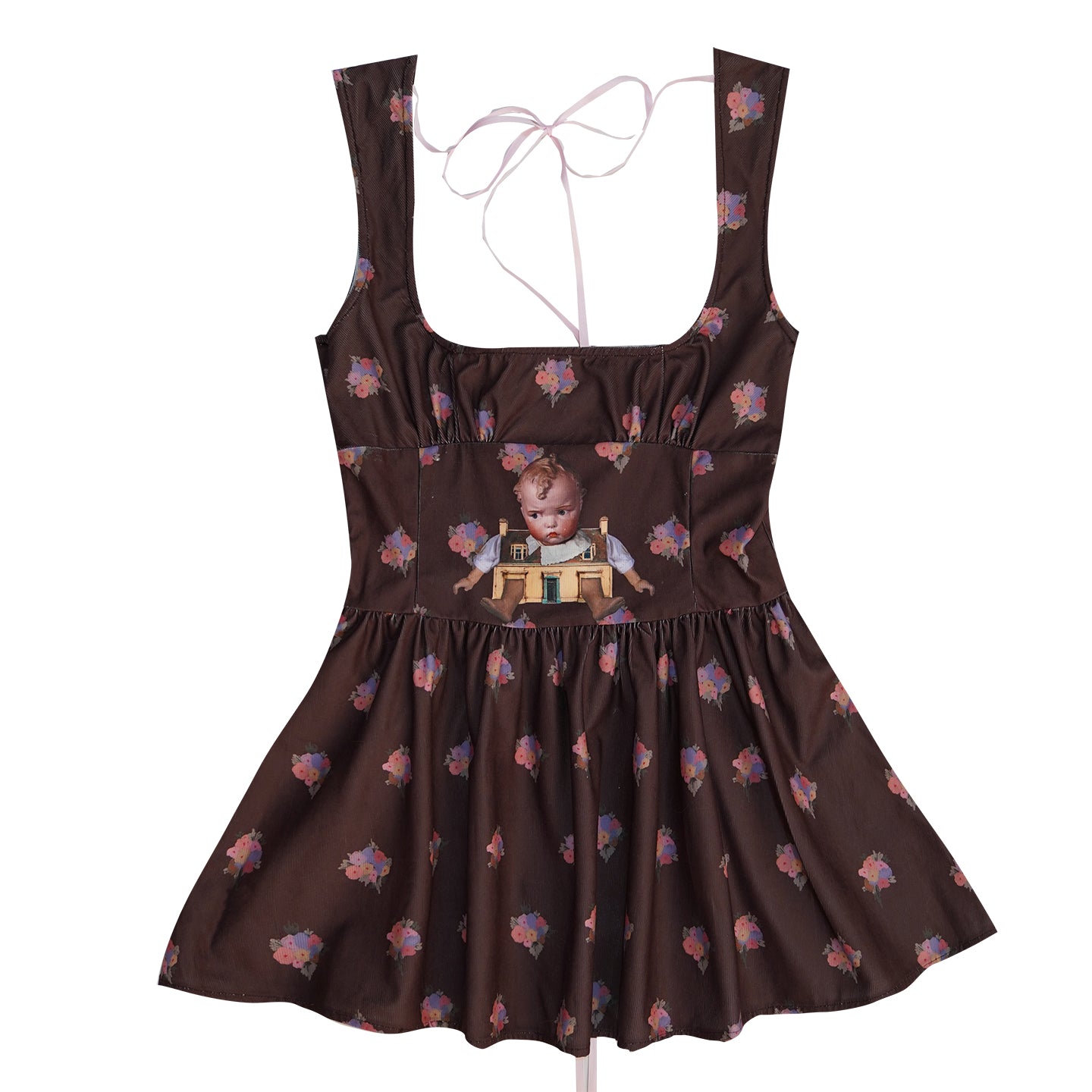 Daytoday Everyday Institute – Cute Doll Jacquard Sleeveless Dress dress daytoday everyday institute Brown S