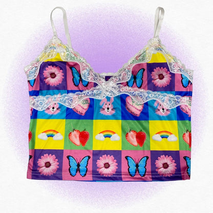 bunnybunnygun - Decora Kei Sweet Print Stretchy Camisole camisole bunnybunnygun Plaid