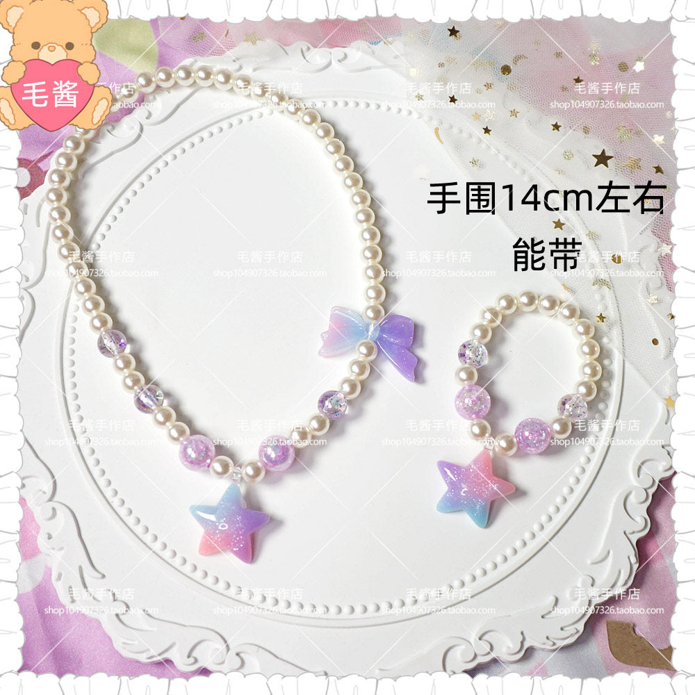 maojiang – Gradient Star Heart Choker Bracelet Set necklace maojiang Blue Purple Star Pendant Necklace & Bracelet