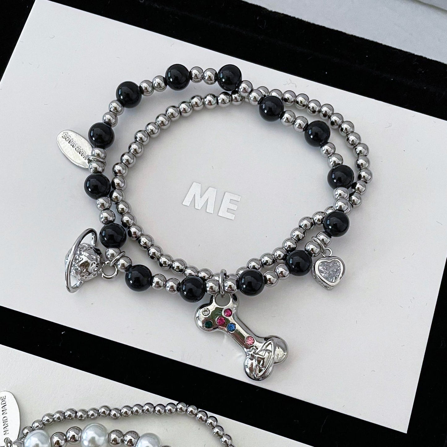 Kiwi Store - Y2K Saturn Bone Bracelet bracelet kiwi store Black Bracelet Set