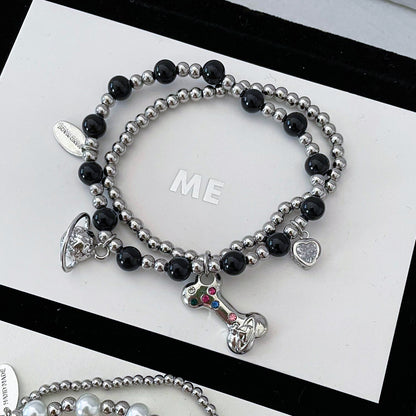 Kiwi Store - Y2K Saturn Bone Bracelet bracelet kiwi store Black Bracelet Set