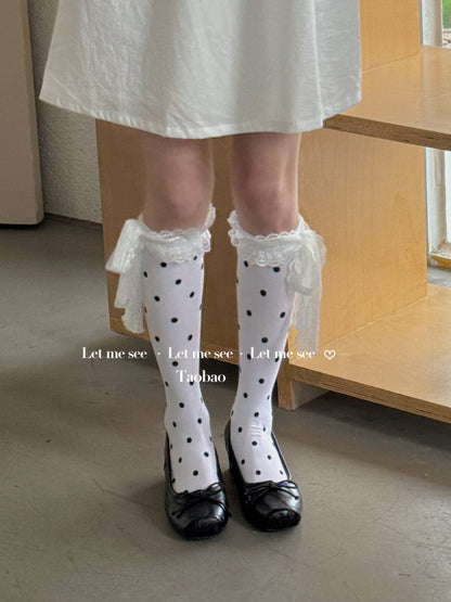 LET ME SEE - Kawaii Lace Trim Mid Socks socks let me see Black Dots Socks