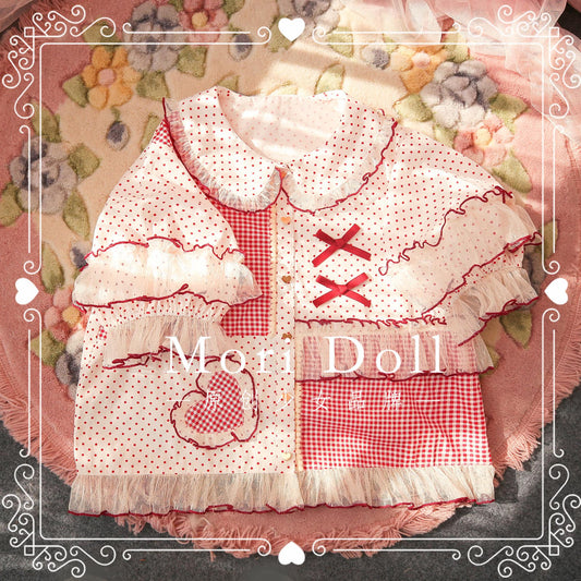Mori Doll – Polka Dot Patchwork Blouse shirt Mori Doll Red S
