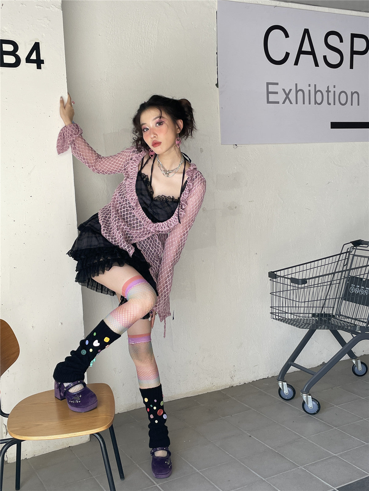 LET ME SEE – Decora Kei Multicolor Cable Knit Buttoned Leg Warmers leg warmmers let me see Black
