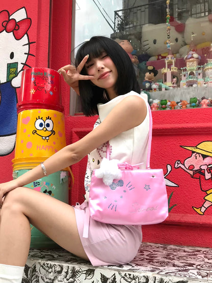 Salty Gummy - Y2K Kitty Rhinestone Satin Handbag Cute Shoulder Bag bag Salty Gummy Pink (Big Size)