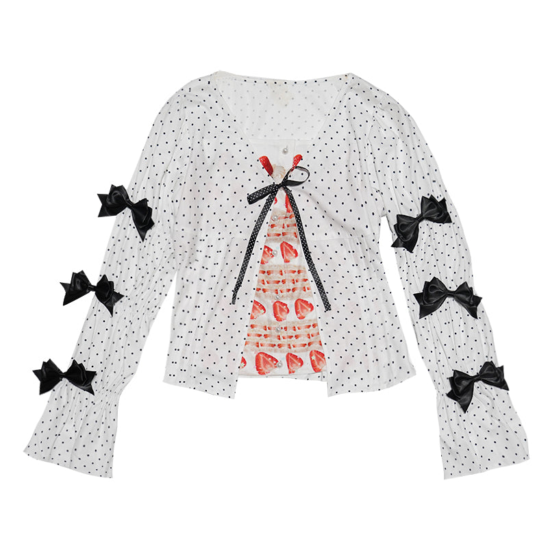 daytoday everyday institute - Girly Polka Dot Plaid Patchwork Shirt Slim Fit Long Sleeve shirt daytoday everyday institute White S