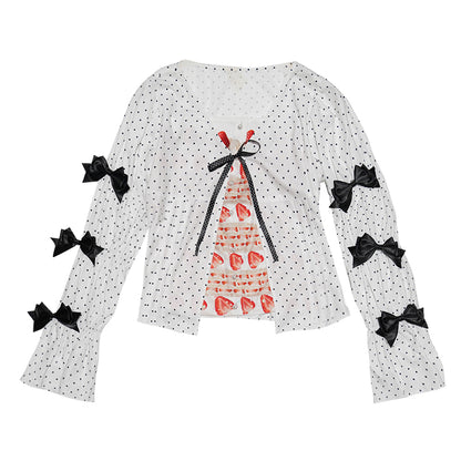 daytoday everyday institute - Girly Polka Dot Plaid Patchwork Shirt Slim Fit Long Sleeve shirt daytoday everyday institute White S