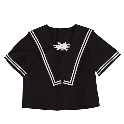 Daytoday Everyday Institute - Kawaii Sailor Collar Bow Wing Shirt shirt daytoday everyday institute Black S