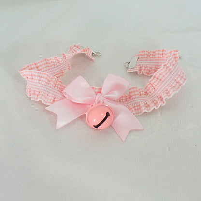 MaoJiang - Kawaii Plaid Bow Bell Choker necklace maojiang Pink